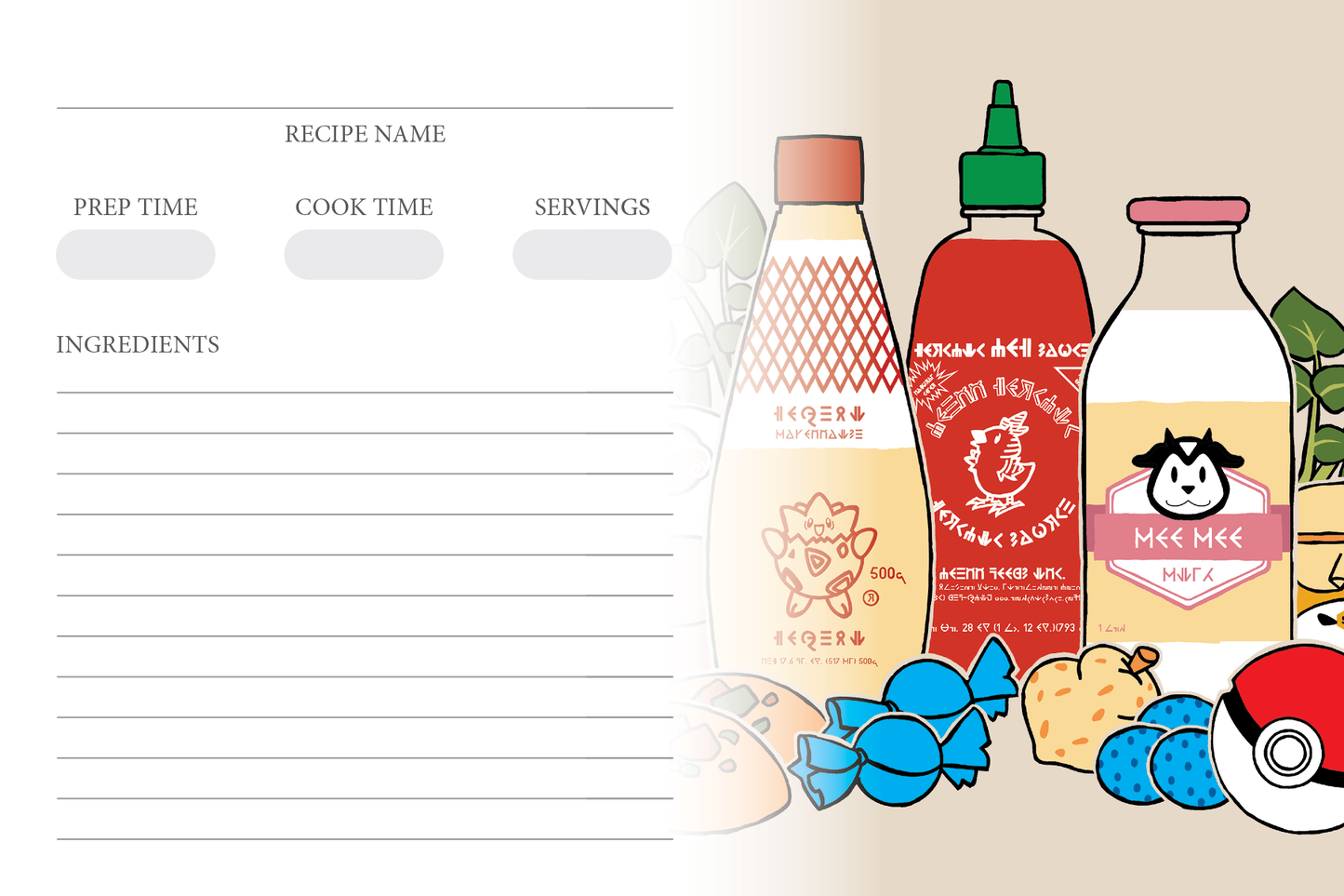 PokeGroceries - Pokémon Inspired 4x6 Recipe Card - Set of 3